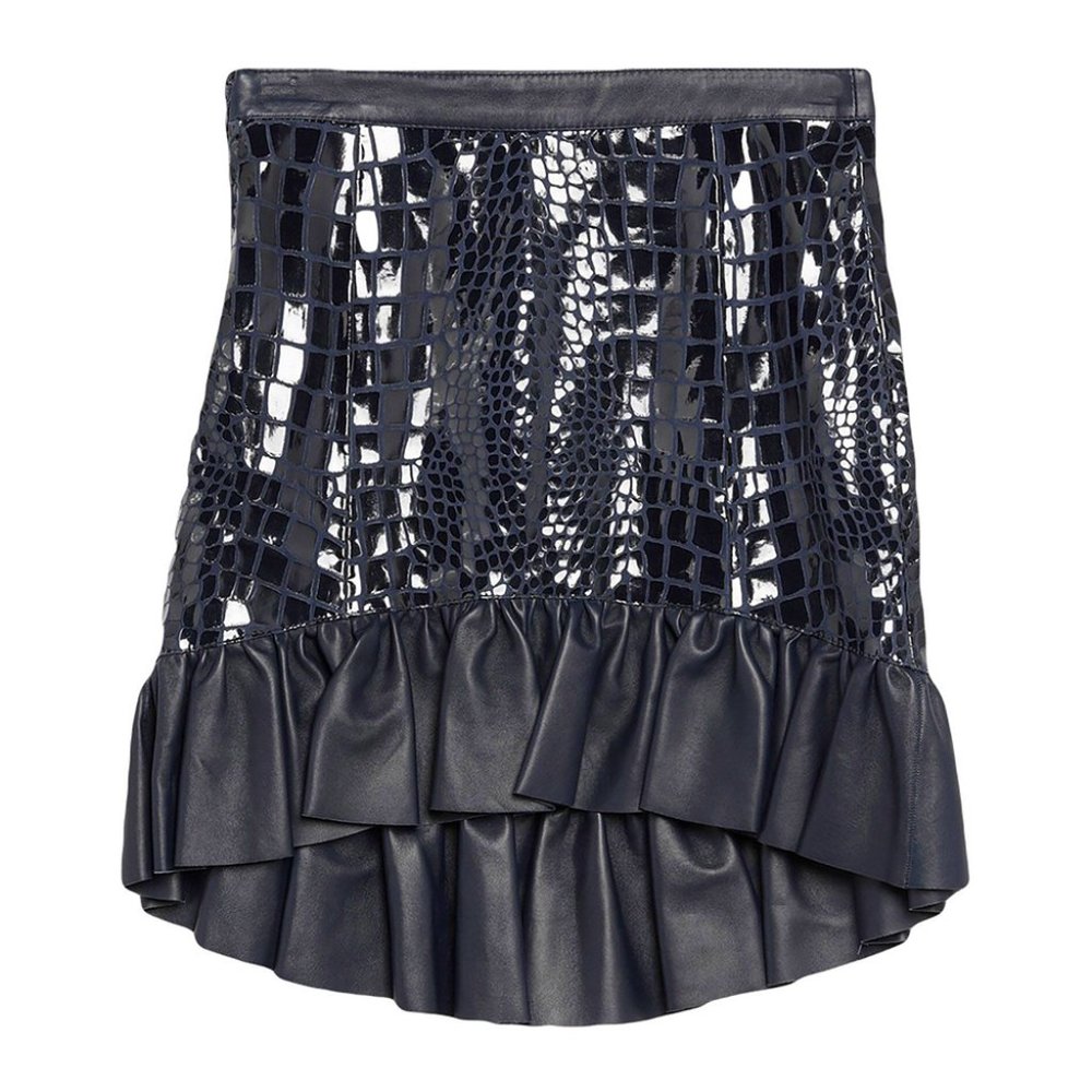 NWT Just Cavalli Midnight Blue Hi-Lo Leather Skirt Sz 4